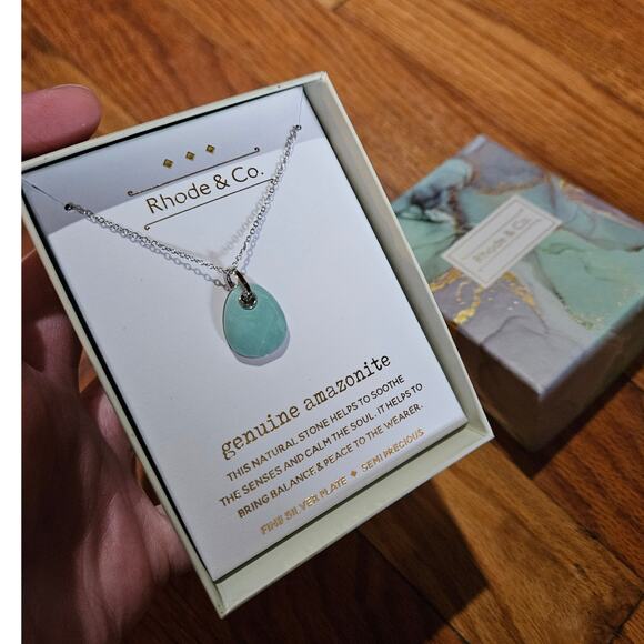 Rhode & Co Fine Silver Plated Amazonite Teardrop Pendant Necklace - Picture 6 of 8